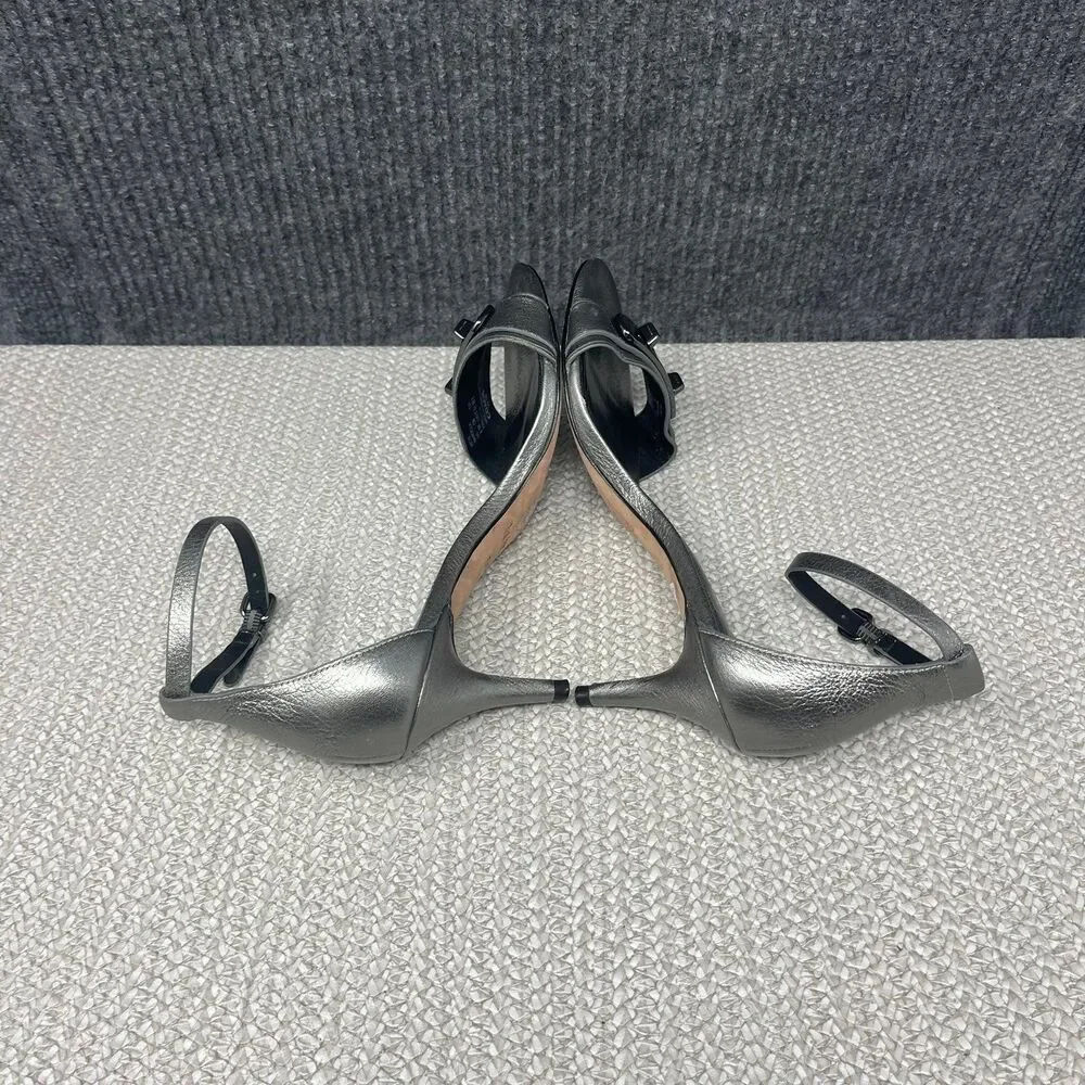 Coach Marcella Ankle Wrap Kitten Heel Silver Leather Italian Women’s 6.5 B